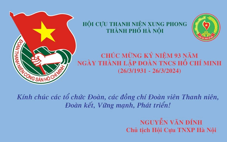 THƯ CHÚC MỪNG KỈ NIỆM 93 NĂM THÀNH LẬP ĐOÀN THANH NIÊN CỘNG SẢN HỒ CHÍ MINH